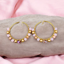 Load image into Gallery viewer, CHAYA- Pink and Gold Multi-colored Beaded Wire-wrapped Hoop Earrings
