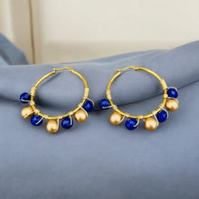 Load image into Gallery viewer, CARINA- Navy Blue and Gold Beaded Wire-wrapped Hoop Earrings
