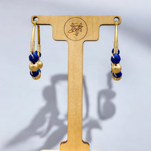 Load image into Gallery viewer, CARINA- Navy Blue and Gold Beaded Wire-wrapped Hoop Earrings
