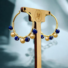 Load image into Gallery viewer, CARINA- Navy Blue and Gold Beaded Wire-wrapped Hoop Earrings
