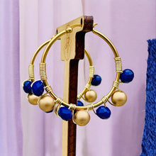 Load image into Gallery viewer, CARINA- Navy Blue and Gold Beaded Wire-wrapped Hoop Earrings
