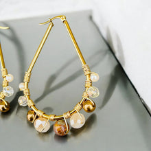 Load image into Gallery viewer, INAYA- Brown and Gold Wire Wrapped Beaded Hoop Earrings
