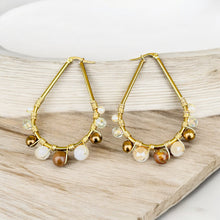 Load image into Gallery viewer, INAYA- Brown and Gold Wire Wrapped Beaded Hoop Earrings
