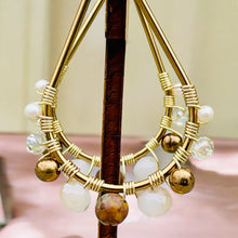 Load image into Gallery viewer, INAYA- Brown and Gold Wire Wrapped Beaded Hoop Earrings
