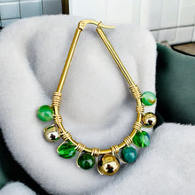 Load image into Gallery viewer, GRACE-LYN- Green and Gold Wire Wrapped Beaded Hoop Earrings
