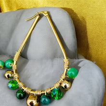 Load image into Gallery viewer, GRACE-LYN- Green and Gold Wire Wrapped Beaded Hoop Earrings
