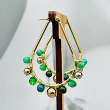 Load image into Gallery viewer, GRACE-LYN- Green and Gold Wire Wrapped Beaded Hoop Earrings
