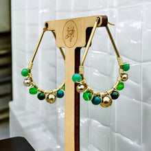 Load image into Gallery viewer, GRACE-LYN- Green and Gold Wire Wrapped Beaded Hoop Earrings
