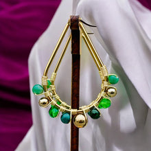 Load image into Gallery viewer, GRACE-LYN- Green and Gold Wire Wrapped Beaded Hoop Earrings
