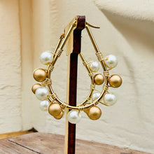 Load image into Gallery viewer, DANIELLE- White Pearl and Gold Wire Wrapped Beaded Hoop Earrings
