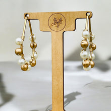 Load image into Gallery viewer, DANIELLE- White Pearl and Gold Wire Wrapped Beaded Hoop Earrings
