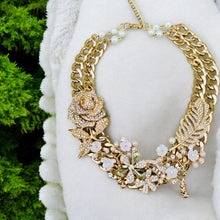 Load image into Gallery viewer, CELESTE - Pearl and Gold Flower Statement Necklace
