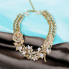 Load image into Gallery viewer, CELESTE - Pearl and Gold Flower Statement Necklace
