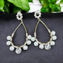 Load image into Gallery viewer, FELICITY- White Pearl and Silver Wire Wrapped Beaded Tear Drop Earrings
