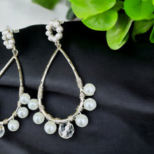 Load image into Gallery viewer, FELICITY- White Pearl and Silver Wire Wrapped Beaded Tear Drop Earrings
