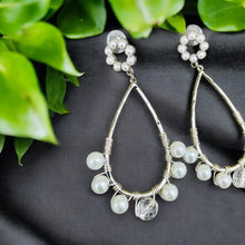 Load image into Gallery viewer, FELICITY- White Pearl and Silver Wire Wrapped Beaded Tear Drop Earrings
