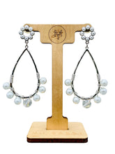 Load image into Gallery viewer, FELICITY- White Pearl and Silver Wire Wrapped Beaded Tear Drop Earrings
