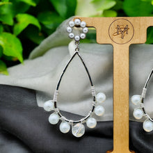 Load image into Gallery viewer, FELICITY- White Pearl and Silver Wire Wrapped Beaded Tear Drop Earrings
