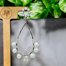 Load image into Gallery viewer, FELICITY- White Pearl and Silver Wire Wrapped Beaded Tear Drop Earrings
