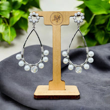 Load image into Gallery viewer, FELICITY- White Pearl and Silver Wire Wrapped Beaded Tear Drop Earrings
