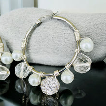 Load image into Gallery viewer, HAVEN- White Pearls and Silver Beaded Wire-wrapped Hoop Earrings
