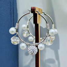 Load image into Gallery viewer, HAVEN- White Pearls and Silver Beaded Wire-wrapped Hoop Earrings
