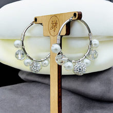 Load image into Gallery viewer, HAVEN- White Pearls and Silver Beaded Wire-wrapped Hoop Earrings
