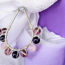 Load image into Gallery viewer, DALLAS- Purple and Pink Wire Wrapped Beaded Hoop Earrings
