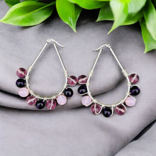 Load image into Gallery viewer, DALLAS- Purple and Pink Wire Wrapped Beaded Hoop Earrings
