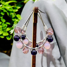 Load image into Gallery viewer, DALLAS- Purple and Pink Wire Wrapped Beaded Hoop Earrings
