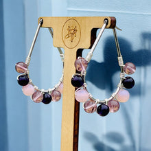 Load image into Gallery viewer, DALLAS- Purple and Pink Wire Wrapped Beaded Hoop Earrings
