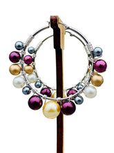 Load image into Gallery viewer, INGRID- Magenta and Gray Multi-colored Beaded Wire-wrapped Hoop Earrings
