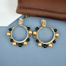 Load image into Gallery viewer, KAI- Black and Gold Beaded Wire-wrapped Drop Earrings
