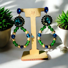 Load image into Gallery viewer, SHALINI - Green and Blue Beaded Tear Drop Earrings
