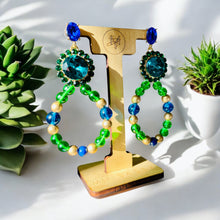 Load image into Gallery viewer, SHALINI - Green and Blue Beaded Tear Drop Earrings
