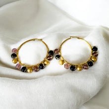 Load image into Gallery viewer, ALEENE- Purple Multi-colored Beaded Wire-wrapped Hoop Earrings
