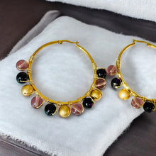 Load image into Gallery viewer, ALEENE- Purple Multi-colored Beaded Wire-wrapped Hoop Earrings
