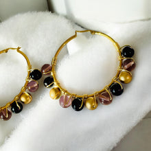 Load image into Gallery viewer, ALEENE- Purple Multi-colored Beaded Wire-wrapped Hoop Earrings
