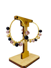 Load image into Gallery viewer, ALEENE- Purple Multi-colored Beaded Wire-wrapped Hoop Earrings
