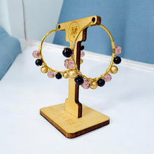 Load image into Gallery viewer, ALEENE- Purple Multi-colored Beaded Wire-wrapped Hoop Earrings
