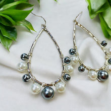 Load image into Gallery viewer, AHILLIA- Gray and White Wire Wrapped Beaded Tear Drop Earrings
