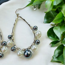 Load image into Gallery viewer, AHILLIA- Gray and White Wire Wrapped Beaded Tear Drop Earrings
