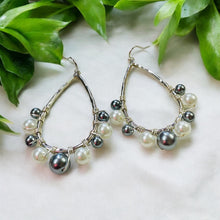 Load image into Gallery viewer, AHILLIA- Gray and White Wire Wrapped Beaded Tear Drop Earrings
