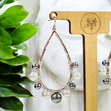 Load image into Gallery viewer, AHILLIA- Gray and White Wire Wrapped Beaded Tear Drop Earrings
