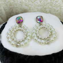 Load image into Gallery viewer, GISELA- White Pearl and Silver Beaded Drop Earrings
