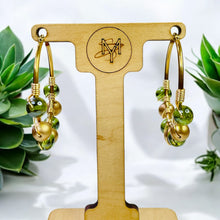 Load image into Gallery viewer, BRYNLEE- Green and Gold Beaded Wire-wrapped Hoop Earrings
