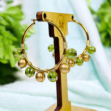 Load image into Gallery viewer, BRYNLEE- Green and Gold Beaded Wire-wrapped Hoop Earrings
