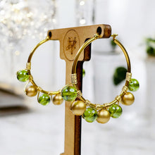 Load image into Gallery viewer, Green Beaded Hoops, Wire wrapped Hoop Earrings
