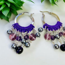 Load image into Gallery viewer, HANIA- Purple and Silver Beaded Crochet Hoop Earrings
