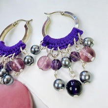 Load image into Gallery viewer, HANIA- Purple and Silver Beaded Crochet Hoop Earrings
